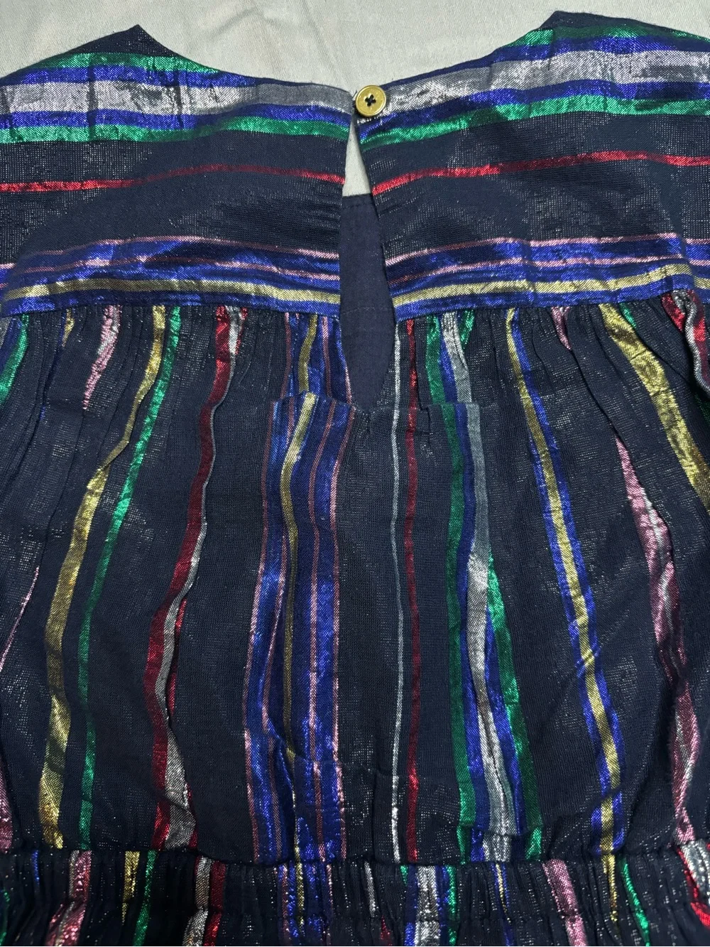 Crewcuts Navy Metallic Multi-Stripe Tiered Dress